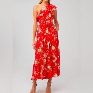 Yumi Kim Red Floral One Shoulder Dress